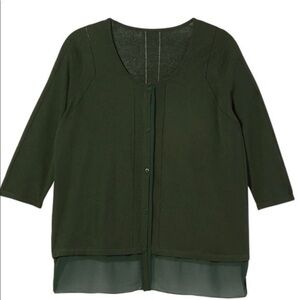 Green Cardigan with Chiffon Trim